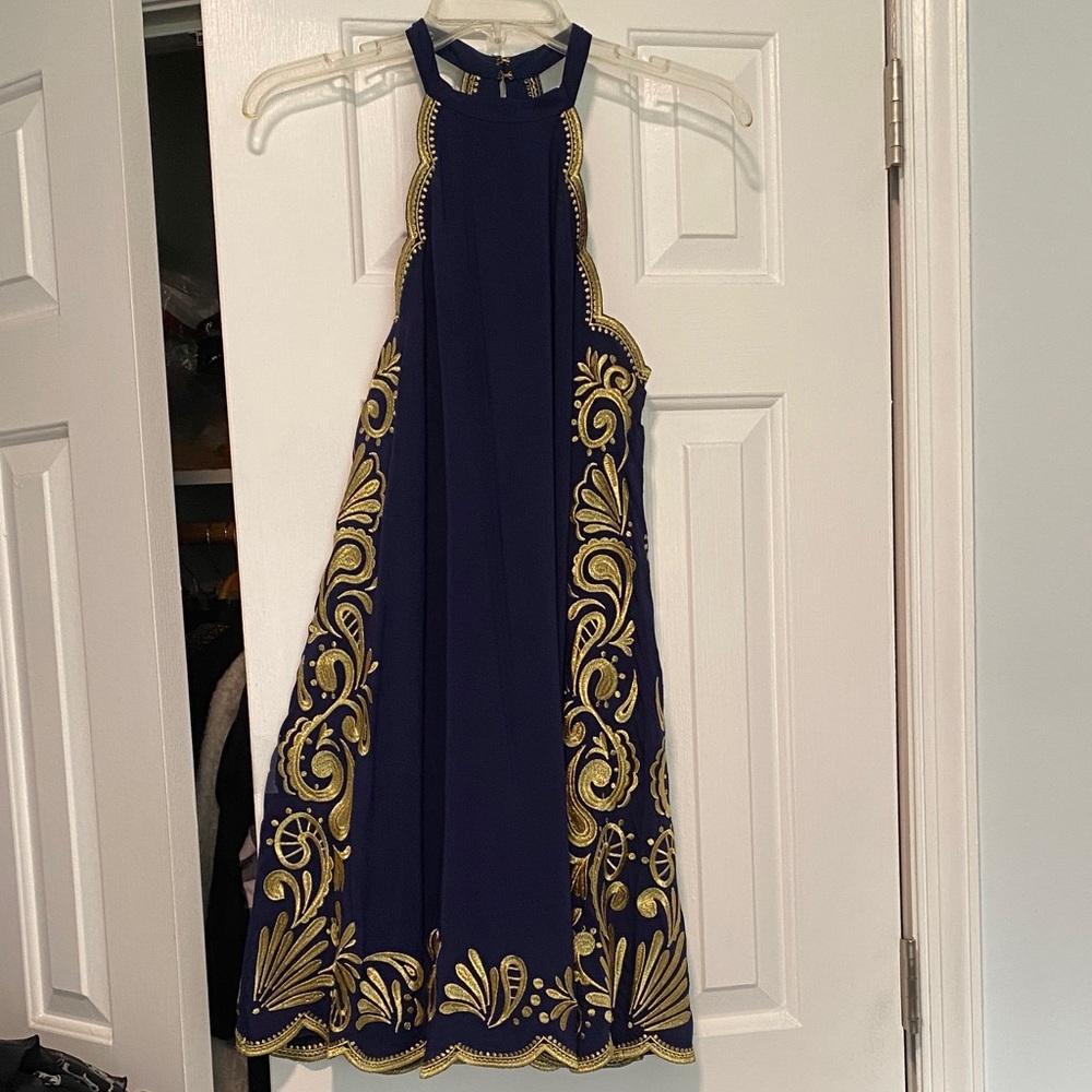 Lilly Pulitzer Navy and Gold Halter Dress